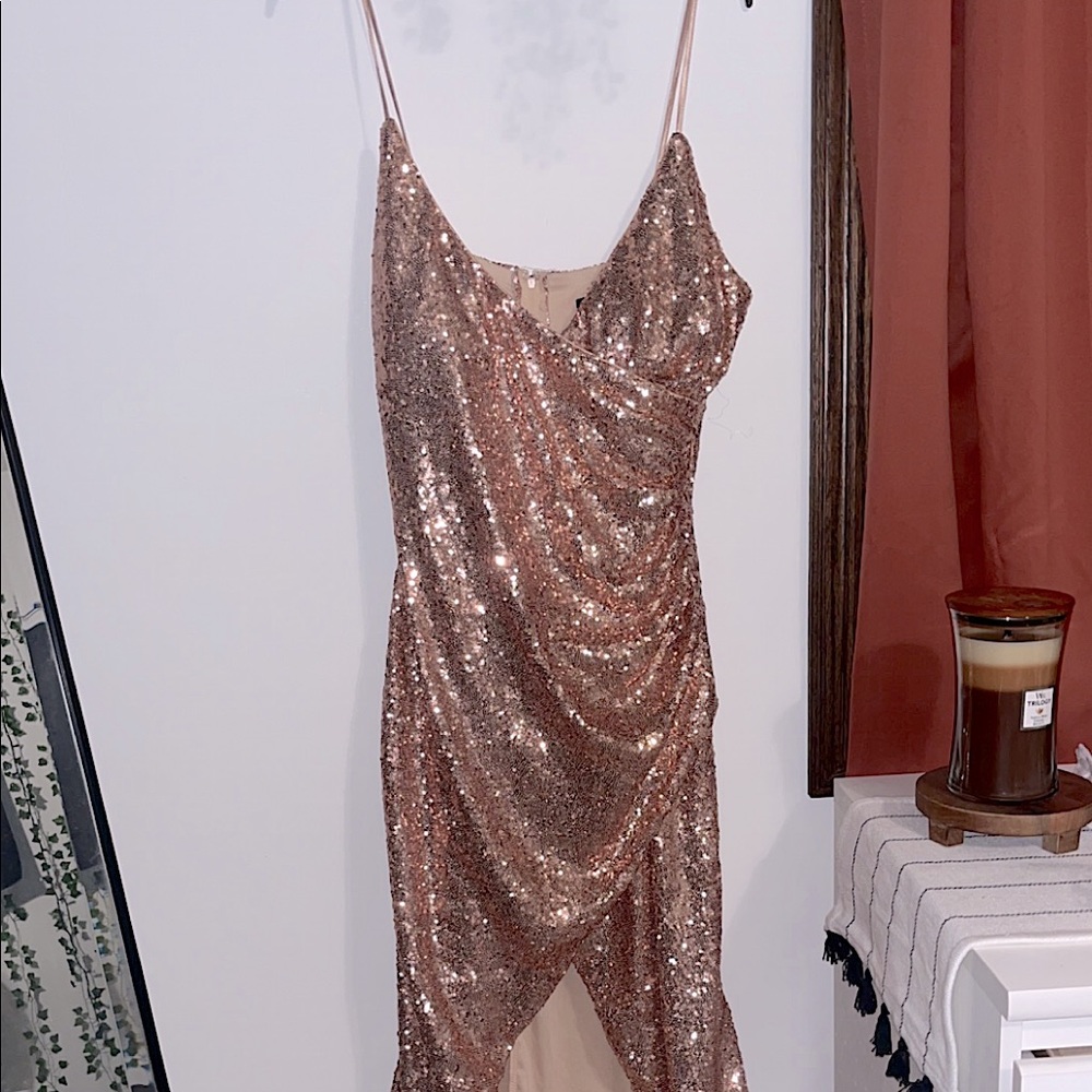 Rose gold sparkly prom dress
